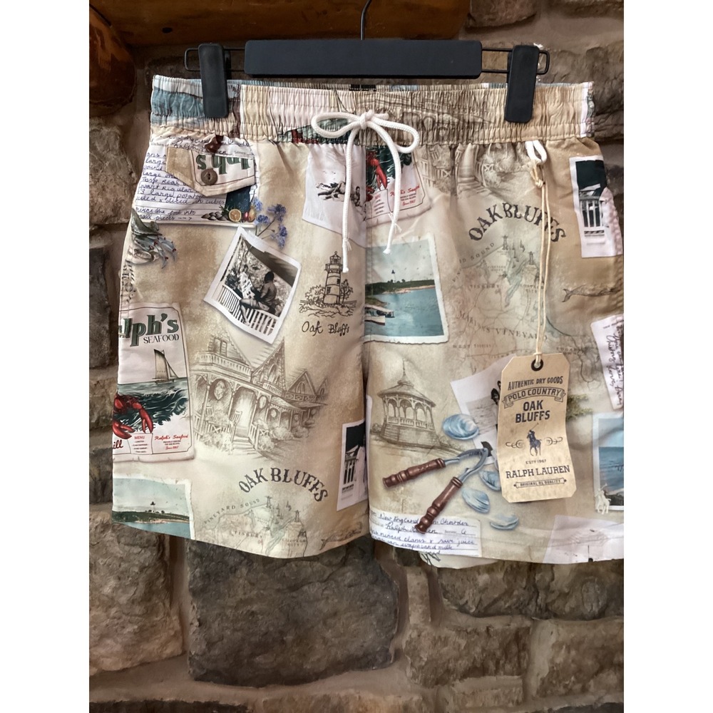 Polo Ralph Lauren Oak Bluffs Diary Print Swim Trunks Mens Medium Martha Vineyard